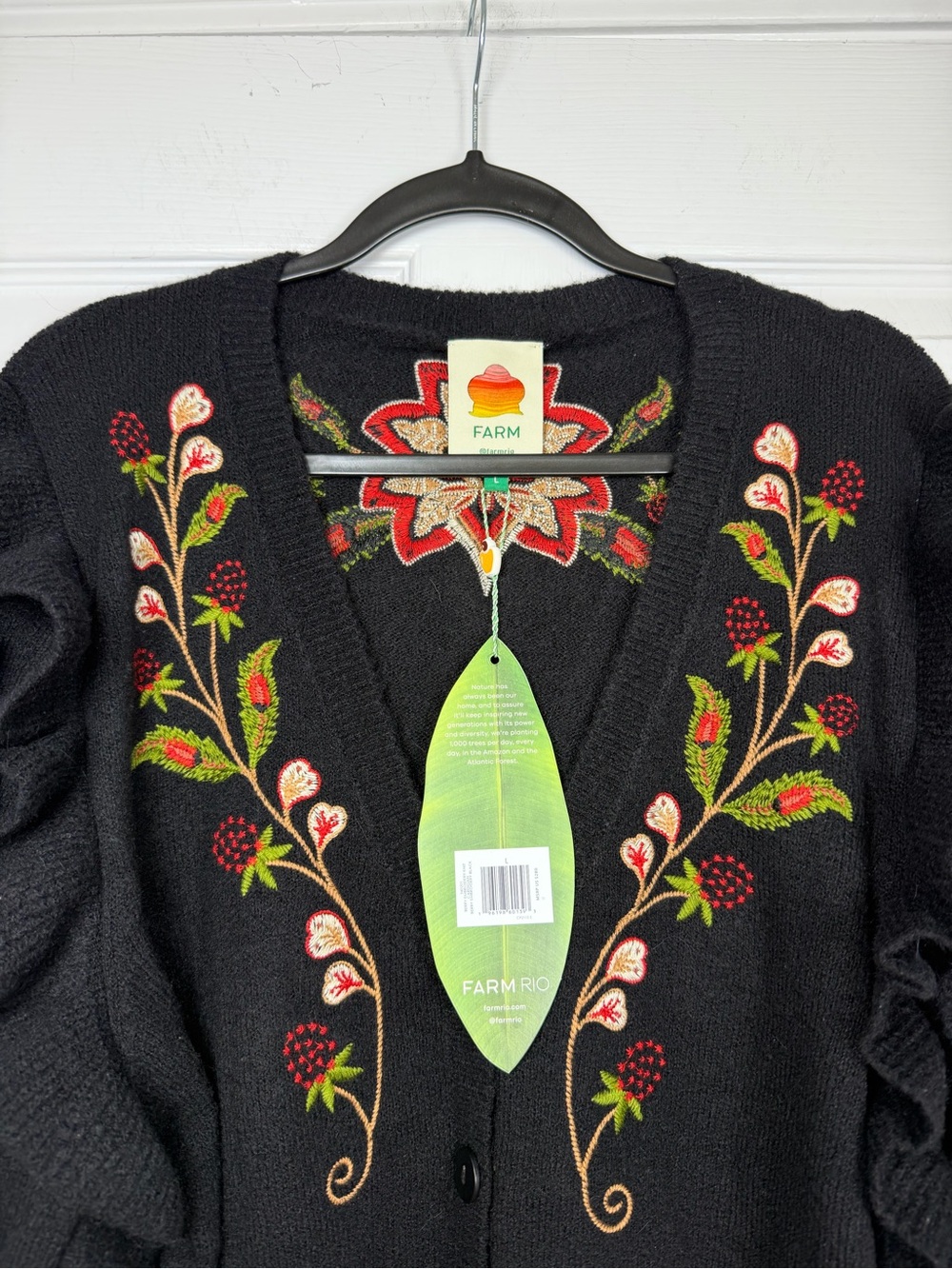 NWT! Farm Rio Size L • Long Sleeve Black Berry Floral Embroidered Knit Cardigan. - Picture 2 of 5